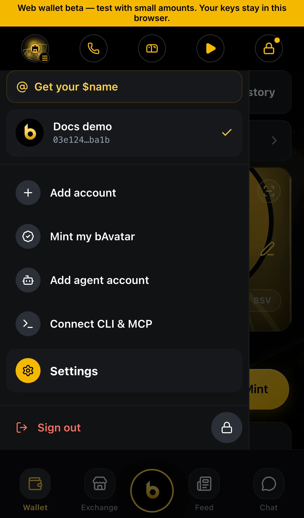 Menu and account switcher
