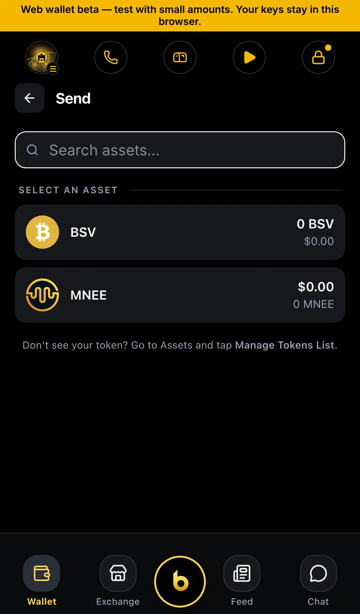 Send: choose an asset